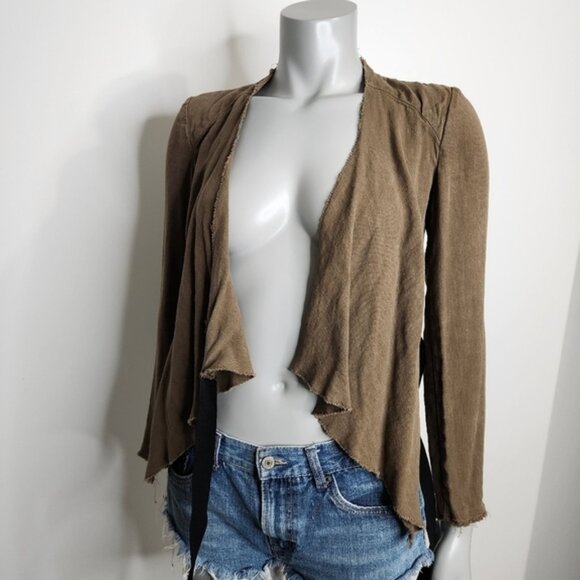 ZARA Woman Olive Green Loose Linen Jacket with Ribbon Tie Size XXS - Picture 4 of 14